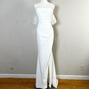 Lulu's Profound Glamour Ivory Pearl Off-the-Shoulder Tulip Maxi Dress Size XL